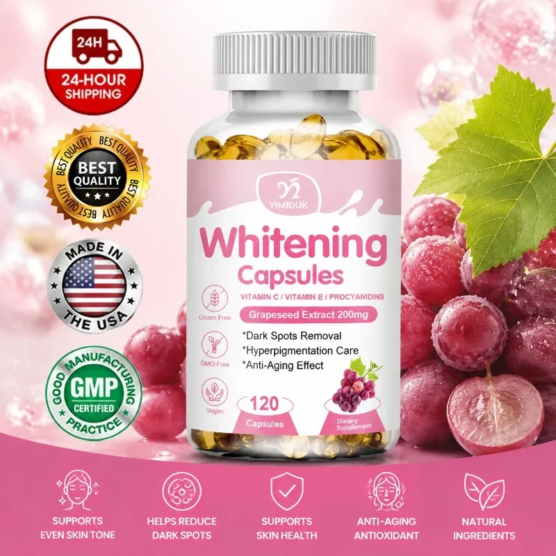 Anti-Aging Whitening Supplements, with Vit C & Grape Seed, Brighten Complexion, Fade Spots & Enhance Luster