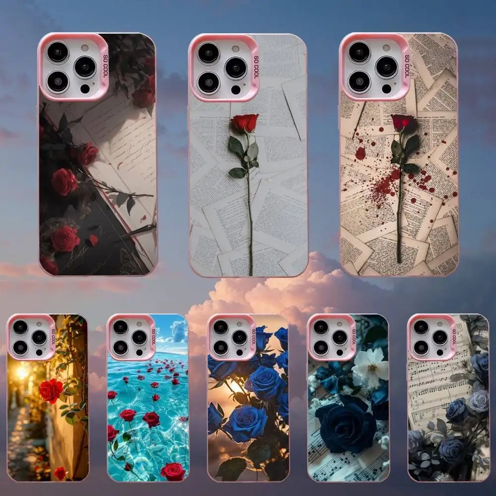 

Rose Phone Case For iPhone 16,15,14,13,12,11,Mini,Pro,SE,MAX,plus,Pink Matte Silicone Cover