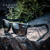 CAPONI Polarized Sunglasses For Men Vintage Brand Designer Driving Sun Glasses Photochromic Square TR Frame Black Shades BS9417