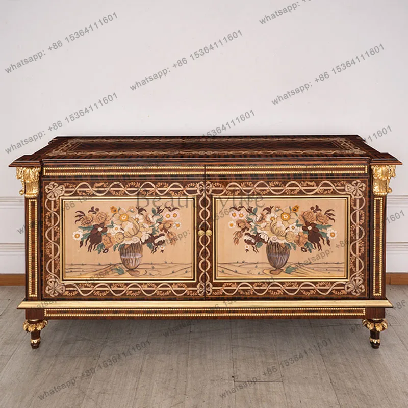 French luxury mahogany carved gilded foyer decorative cabinet