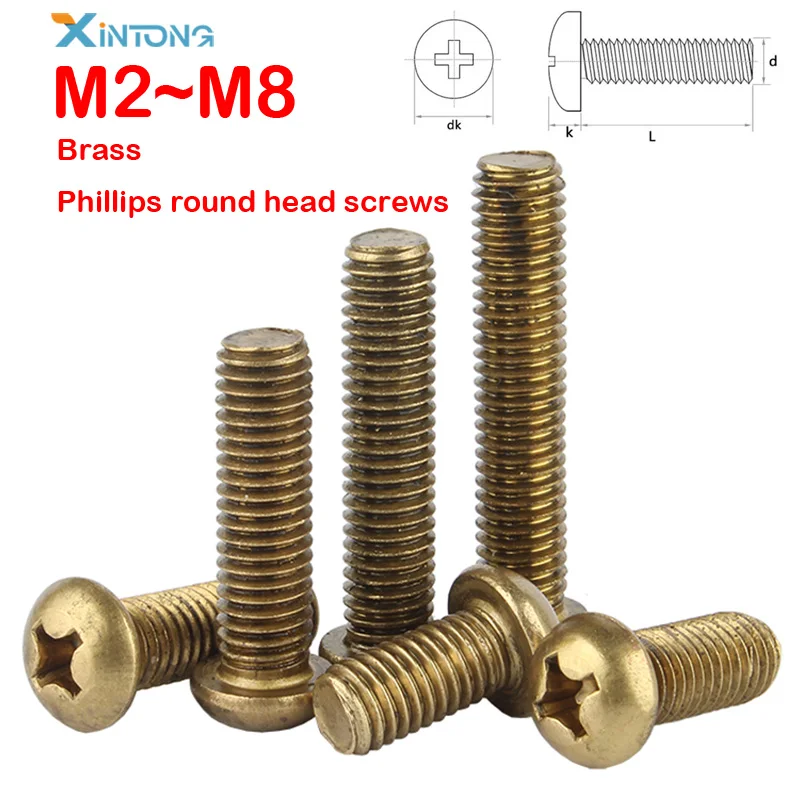 2~50PCS M2 M2.5 M3 M4 M5 M6 M8 Mosiężne śruby krzyżakowe Phillips z łbem okrągłym / łbem walcowym Śruby krzyżakowe Długość 4mm~60mm