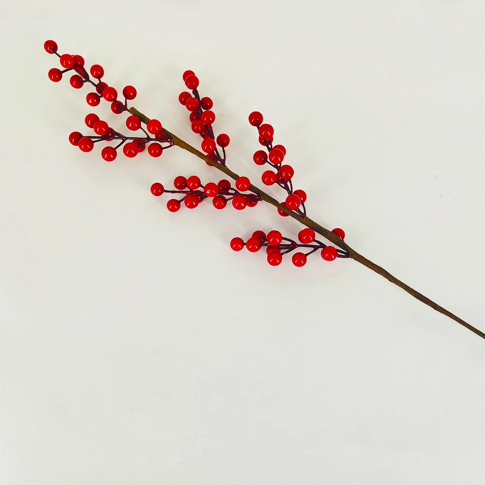 48cm-76cm Künstlicher Weihnachtszweig mit Roten Früchten, Kunsttannenbeeren, Kunstpflanzen für Heimdekoration, Erntefest und Weihnachten – Detail 11