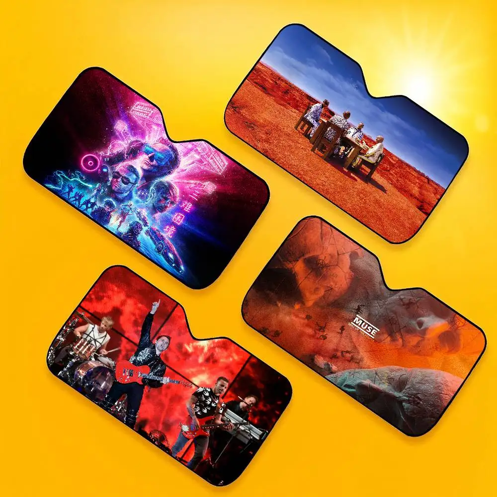 Rock Band M-Muse Sonnenschutz für die Windschutzscheibe, zusammenklappbar, für die vordere Windschutzscheibe des Autos, 70 x 130 cm, für Autofenster, Windschutzscheibenabdeckung, Wärmereflektor