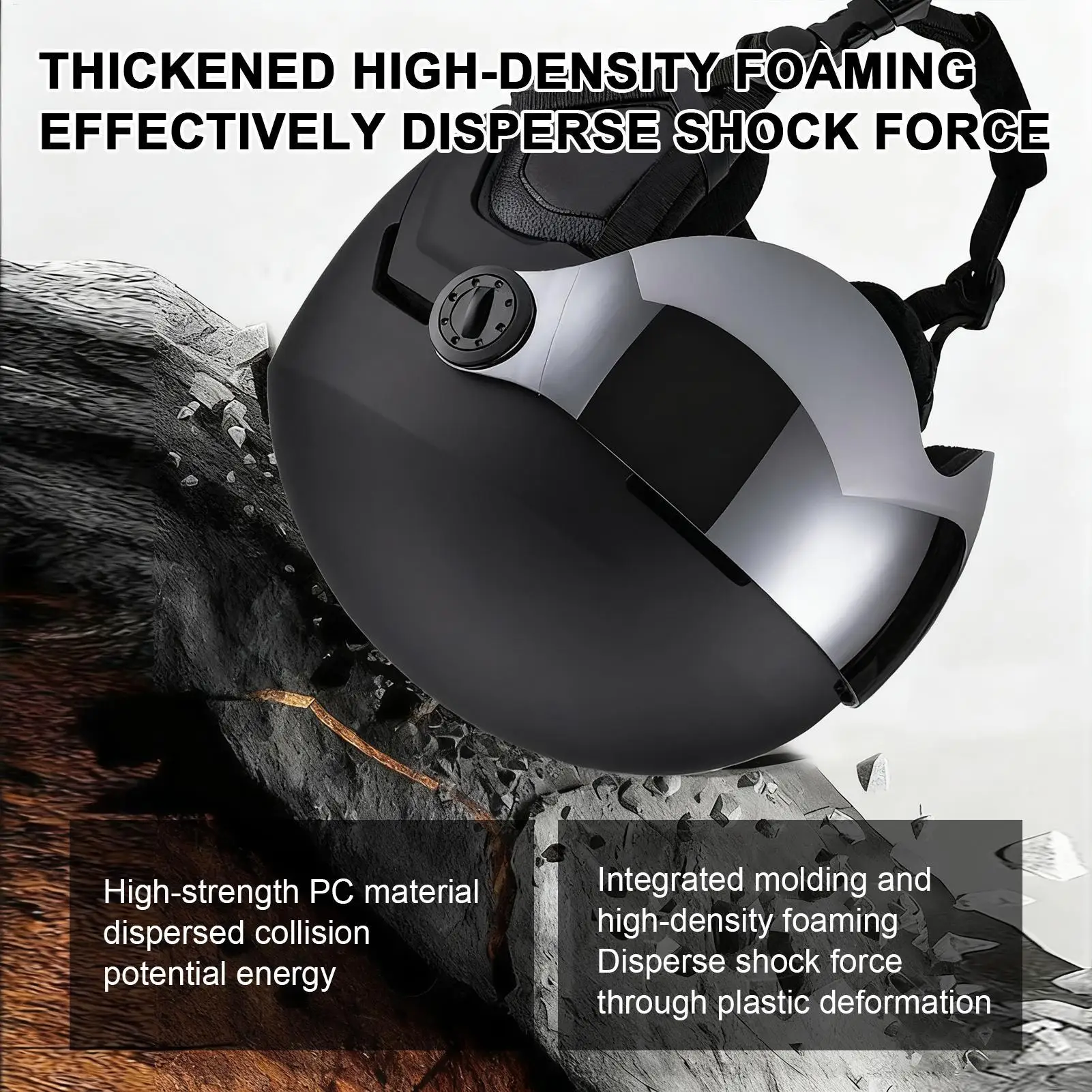 หมวกกันน็อคสกีพร้อมแว่นตาในตัว หมวกสโนว์บอร์ดกันลม กันกระแทก อุ่นสบาย ปลอดภัยสำหรับการเล่นสกีและสโนว์บอร์ด