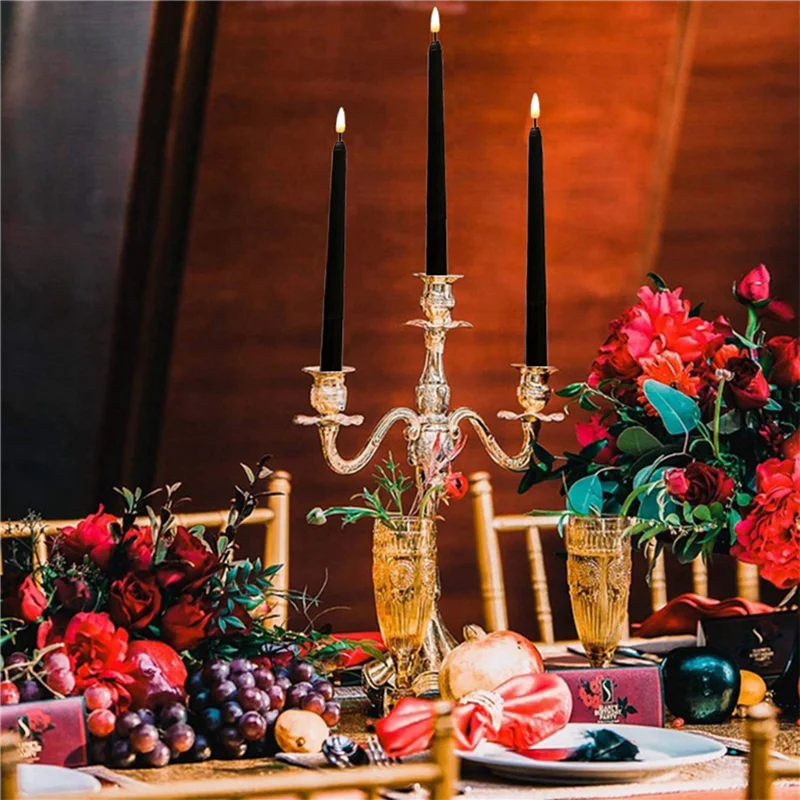 A96I-12Pcs Flameless Black Taper Candles Flickering With 10-Key Remote Timer, Operated LED Candlesticks Window Candles