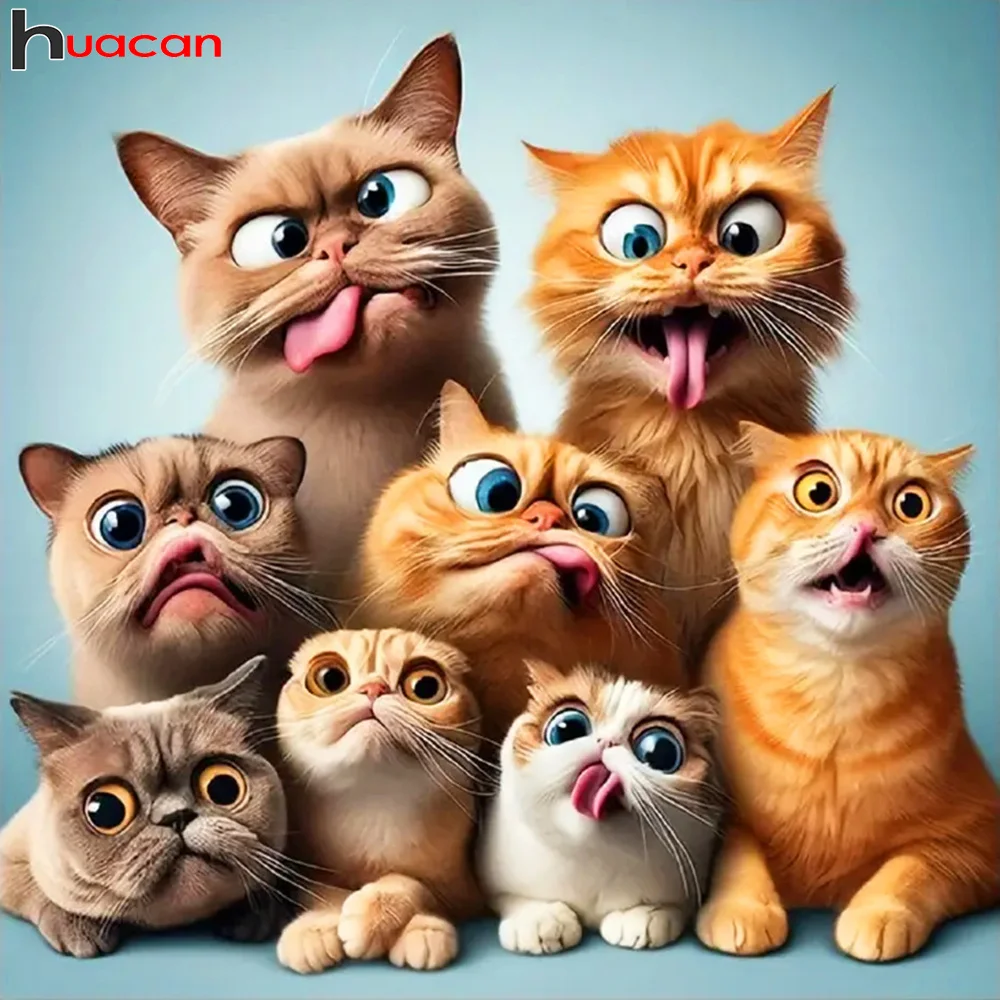 Huacan 5d Diy Diamond Painting Animal Full Embroidery Cat Funny Home Decoration Picture Of Rhinestones Craft Kit