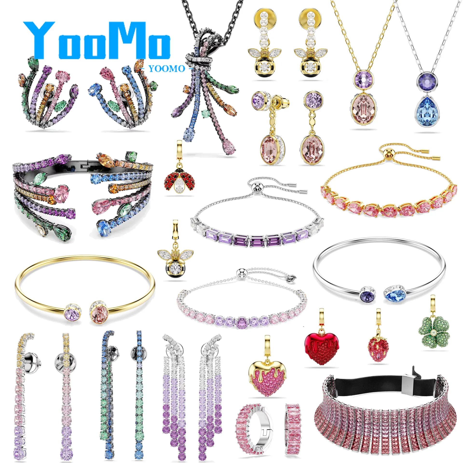 Pink Purple Jewelry Set Stainless Steel Necklace Bracelet Ring Charm Luxury Geometric Tassel Earrings Fine Romantic Women's Gift