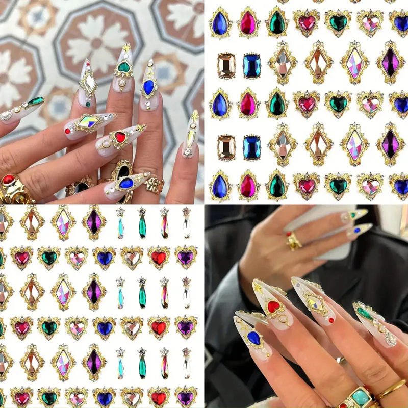 3Dクリスタルラインストーン,混合デザイン,合金宝石,アクリルネイル用チャーム,光沢のあるジュエリー,DIYアクセサリー,豪華,60個