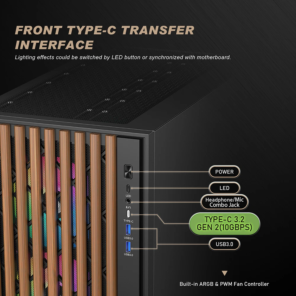 새로운 디자인 ATX 목재 게이밍 PC 케이스 CPU 캐비닛 타워 케이스