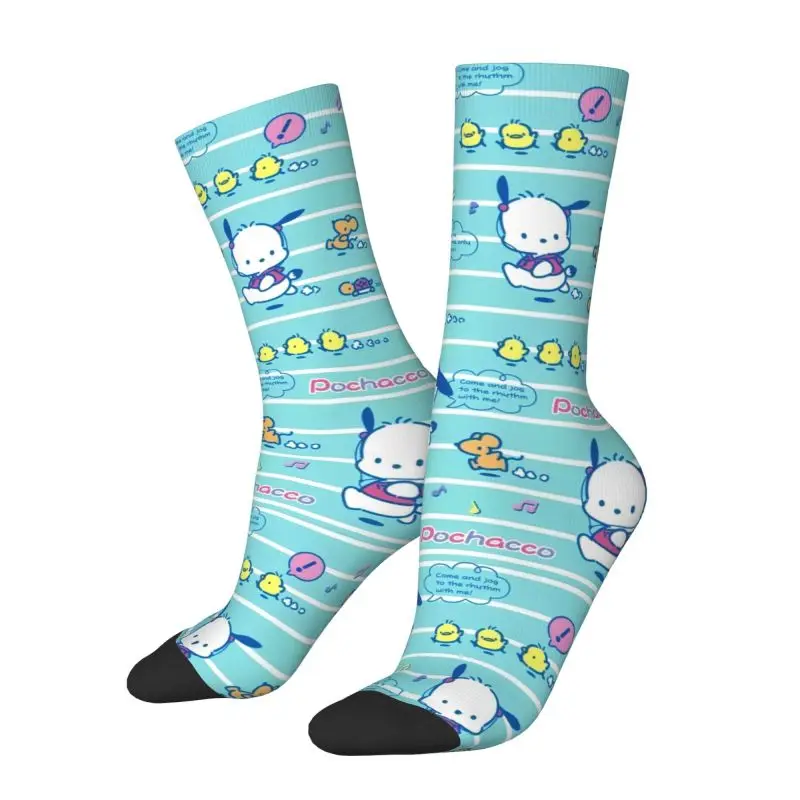 Custom Pochacco Sanrio Cartoon Mens Crew Socks Unisex Novelty Spring Summer Autumn Winter Dress Socks