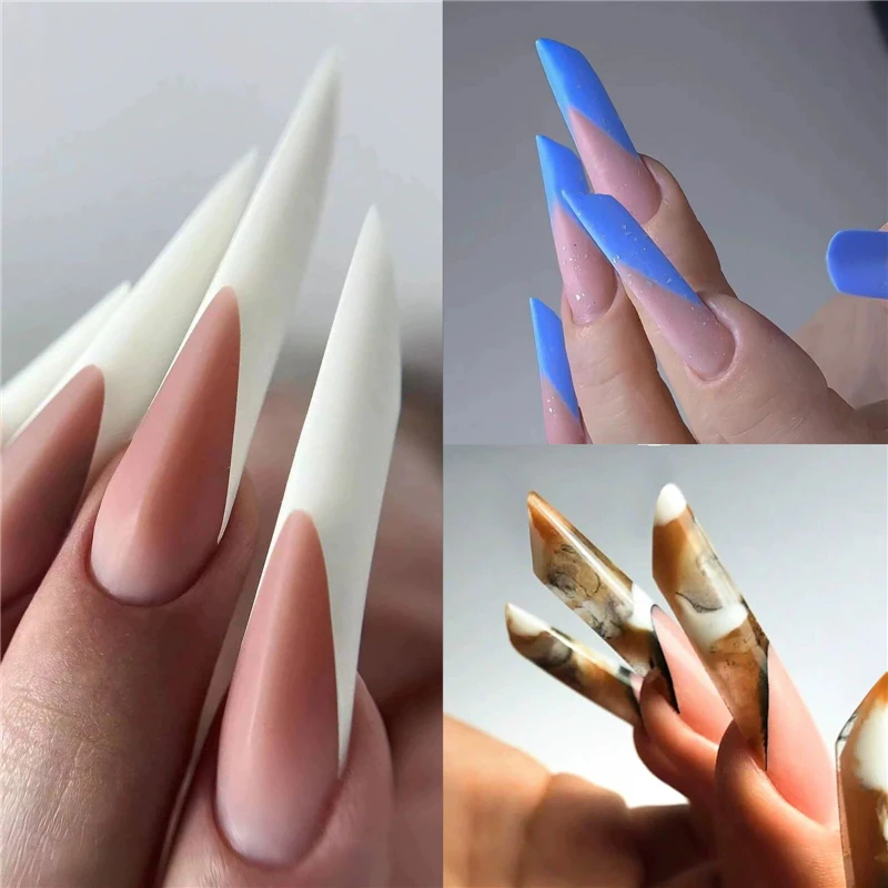 300Pcs/Bag Clear/Natural 10 Sizes Stiletto Sharp Curve Super Long False Half Cover Nail Tips Acrylic UV Gel Extension