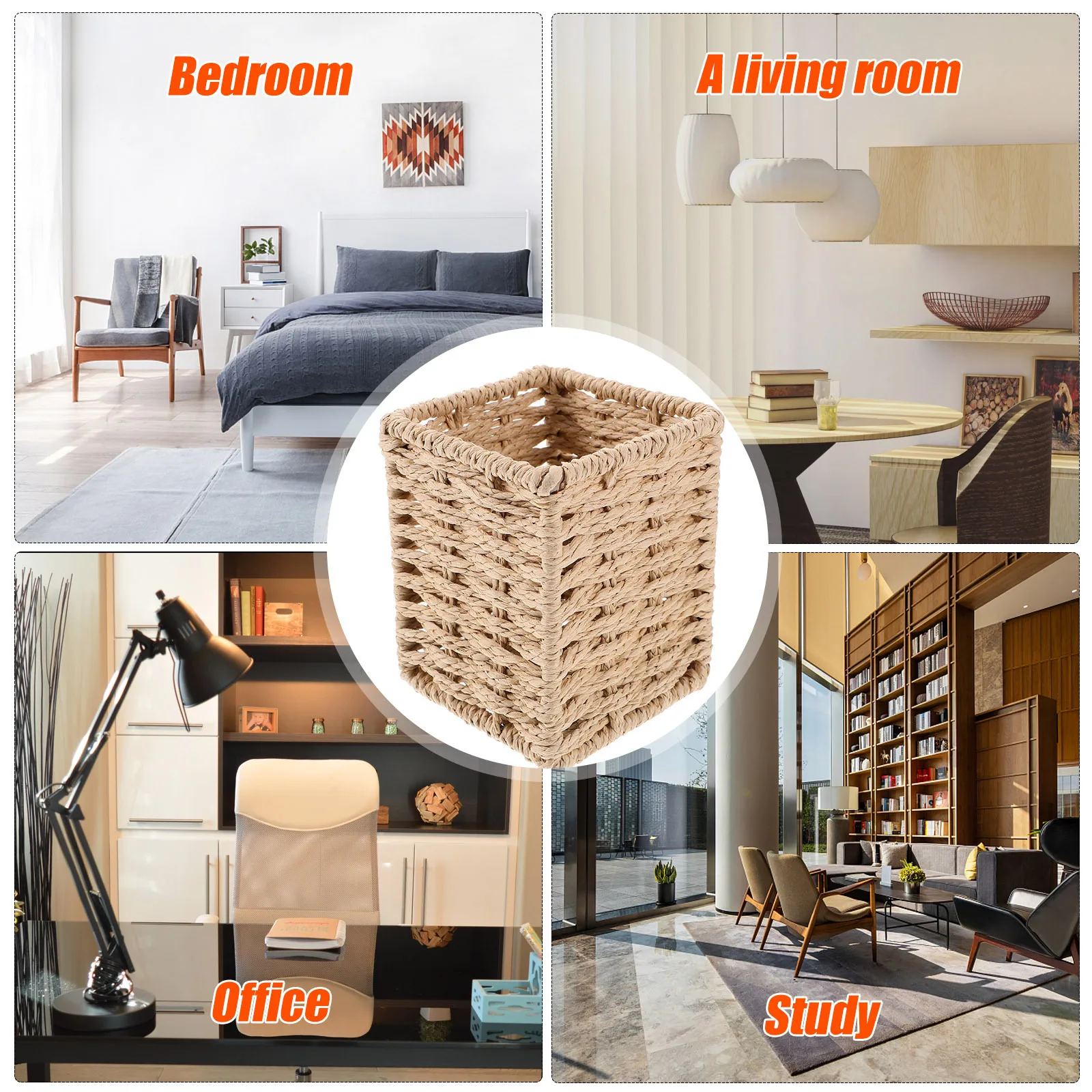 اليدوية المنسوجة ورقة حبل حامل قلم رصاص المنظم مكتب سلة التخزين مكتب فرشاة للمكياج حامل القرطاسية العمودية