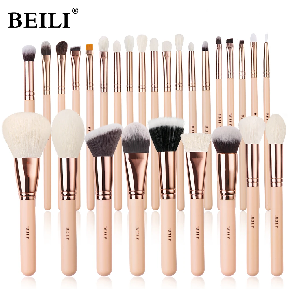 BEILI สีชมพูแปรงแต่งหน้าคุณภาพสูง Powder Foundation รองพื้นอายแชโดว์ Make Up Brush ชุดผมธรรมชาติ Brochas Maquillaje