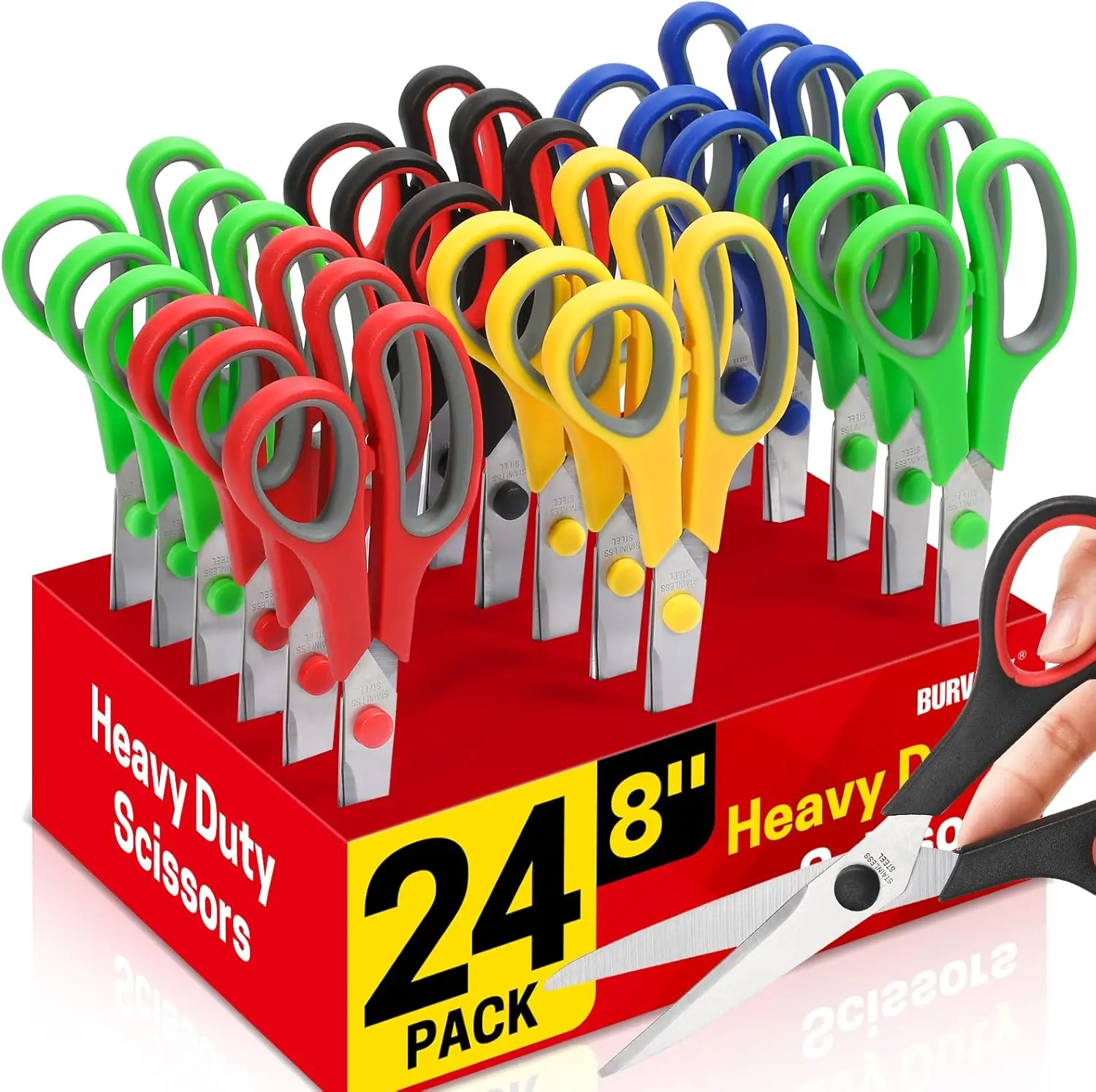 

8" All Purpose Heavy Duty Sharp Scissors Bulk for Office School Home Stainless Steel Blades Soft Grip Handles Right/Left Handed