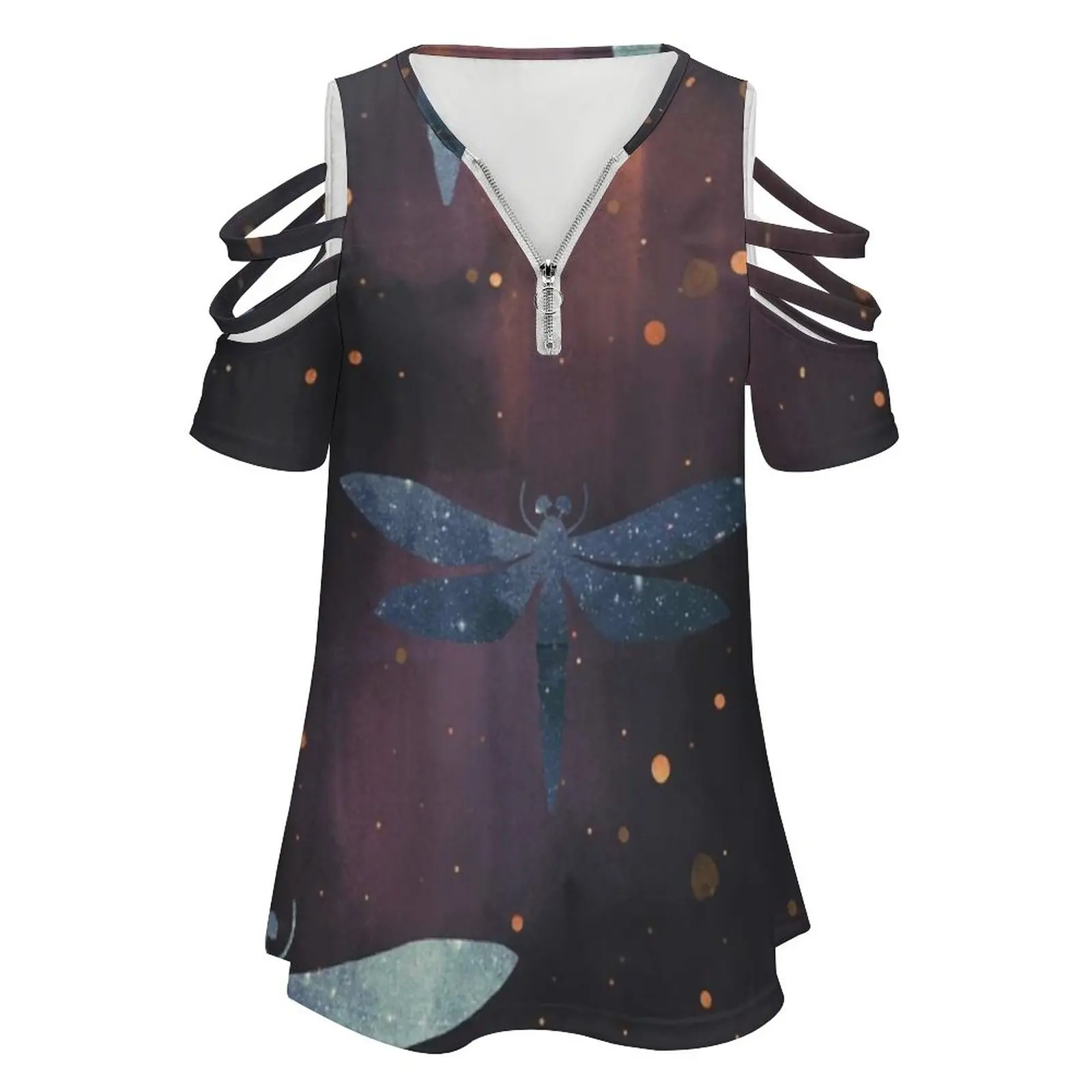 Dragonflies Women T-Shirt Crewneck Casual Short Sleeve Tops Summer Tees Dragonfly Insect Stars Space