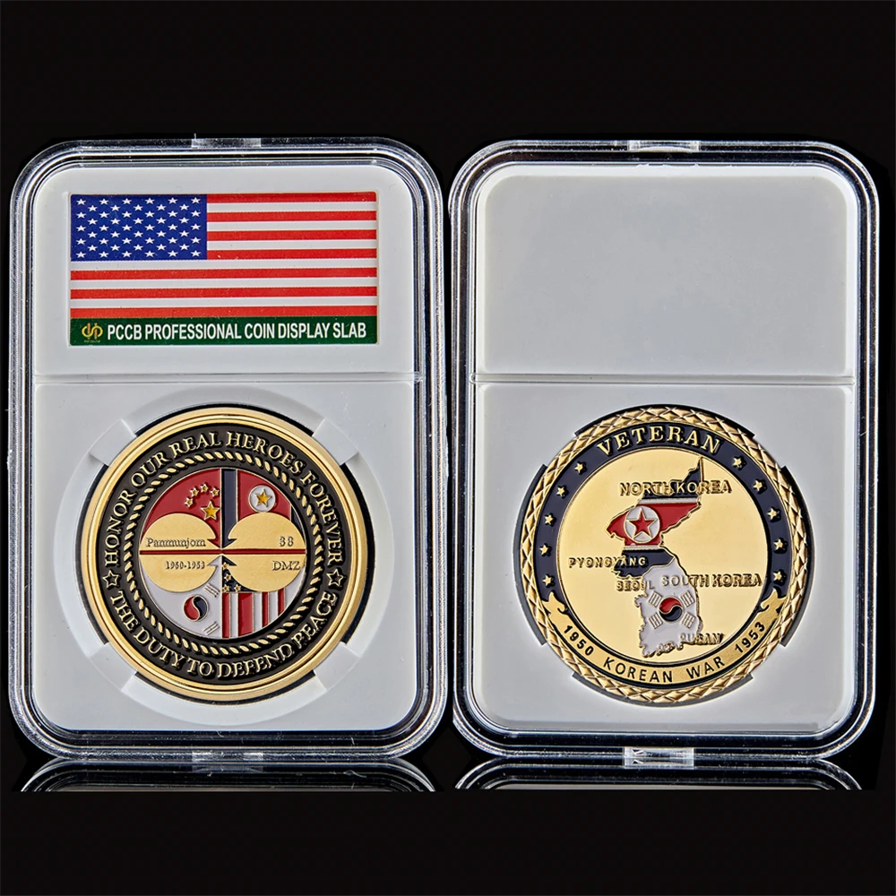 1950-1953 Korean War Veteran Honor Our Real Gold Challenge Coin W/ Acrylic Capsule