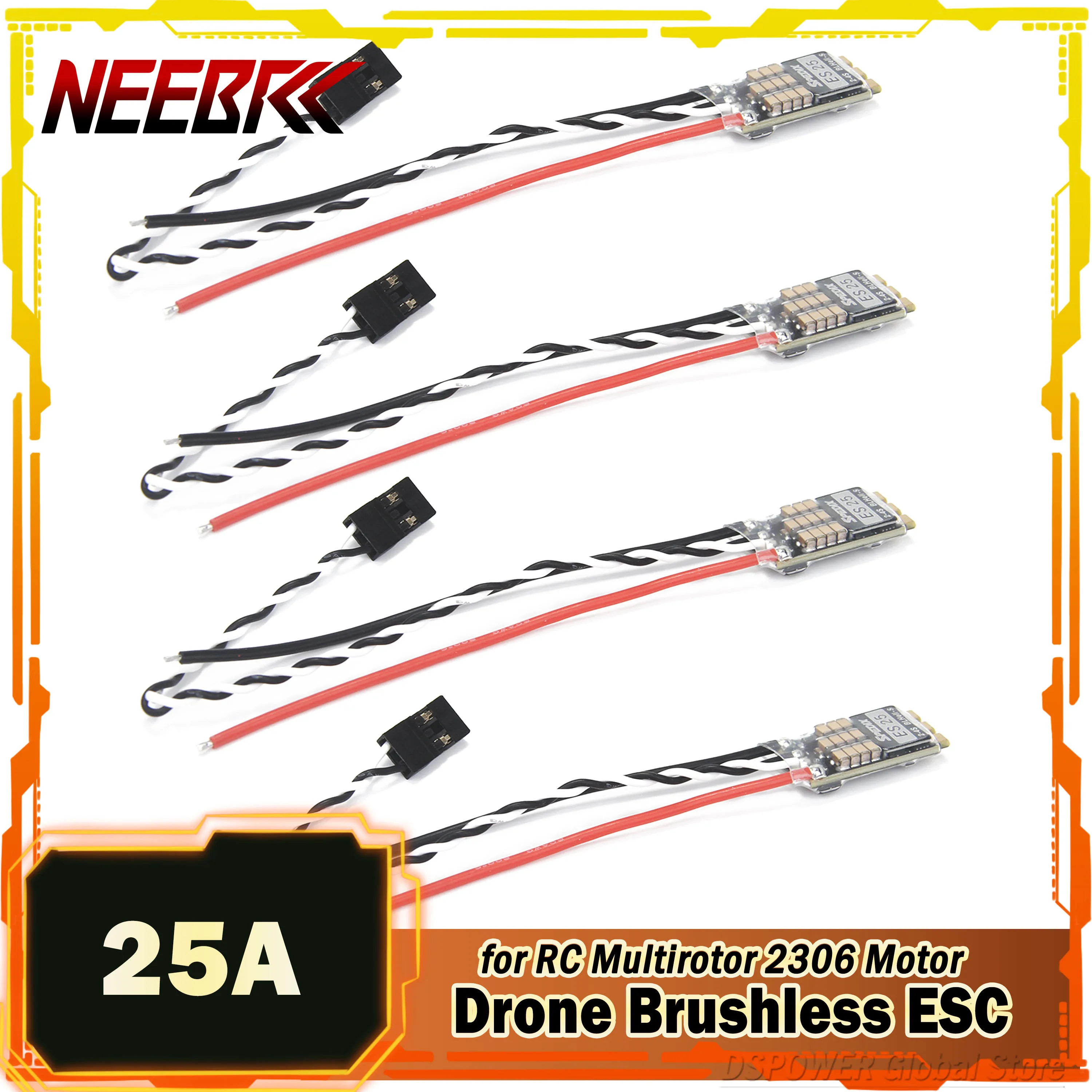 

NEEBRC ES25 25A Drone Brushless ESC Blheli_S 2-4S for RC FPV Racing Airplane Multirotor Heewing F01 2306 Motor SPEDIX Toy Part