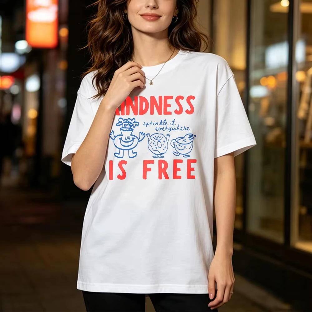 Kindness Is Free Shirt Funny Sprinkled Doughnut Empathy Tees Summer Fashion Vintage Casual Women Men Graphic Tshirts Cotton Tops