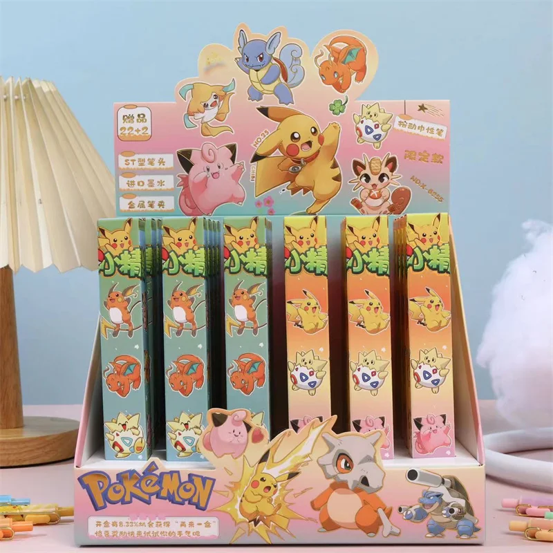 24pcs/lot Kawaii Pokemon Press Gel Pen Cute Pikachu 0.5mm Black Ink Signature Pens Promotional Gift Office School Supplies