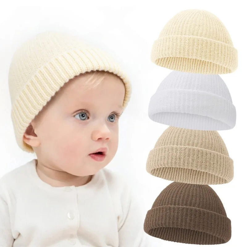 Acrylic Baby Beanie Stretch Seamless Knit Cap for Newborns Warm Winter Simplicity Soft Protection Head Solid Color Infant Hat