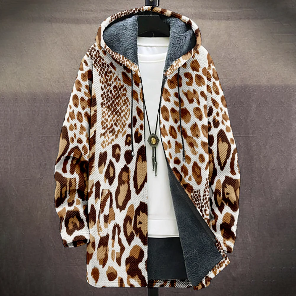 

Мужская коллекция пальто с капюшоном и животным принтом, теплая куртка на подкладке из искусственного меха с леопардовым/зеброй/тигровым узором для зимней уличной моды