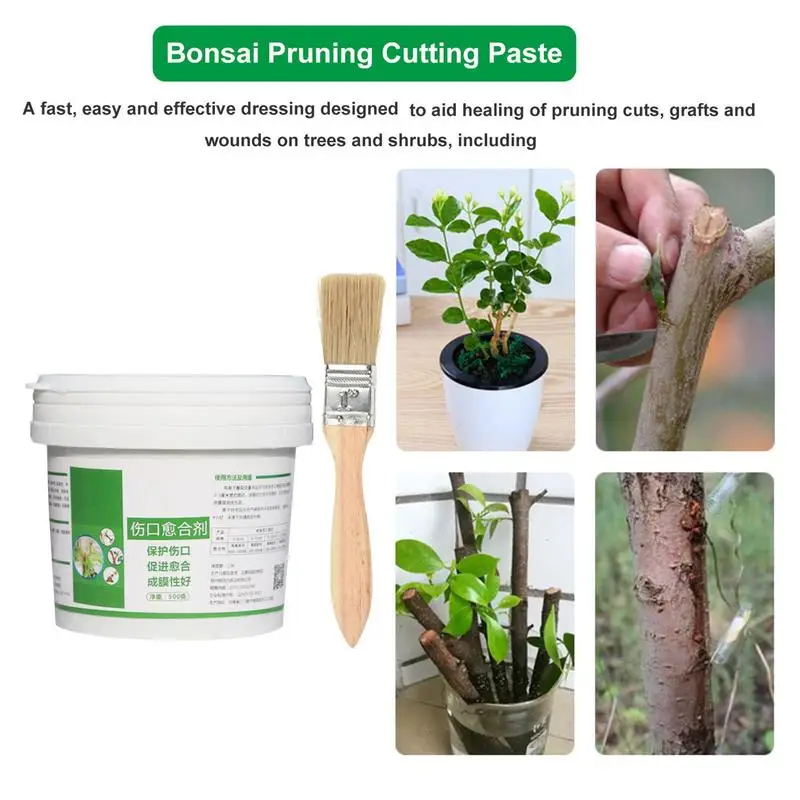 500g Tree Grafting Paste Tree Wound Sealer With Brush Bonsai Cut Paste Wound Healing Agent Smear Plant Glue Adhesion Agent