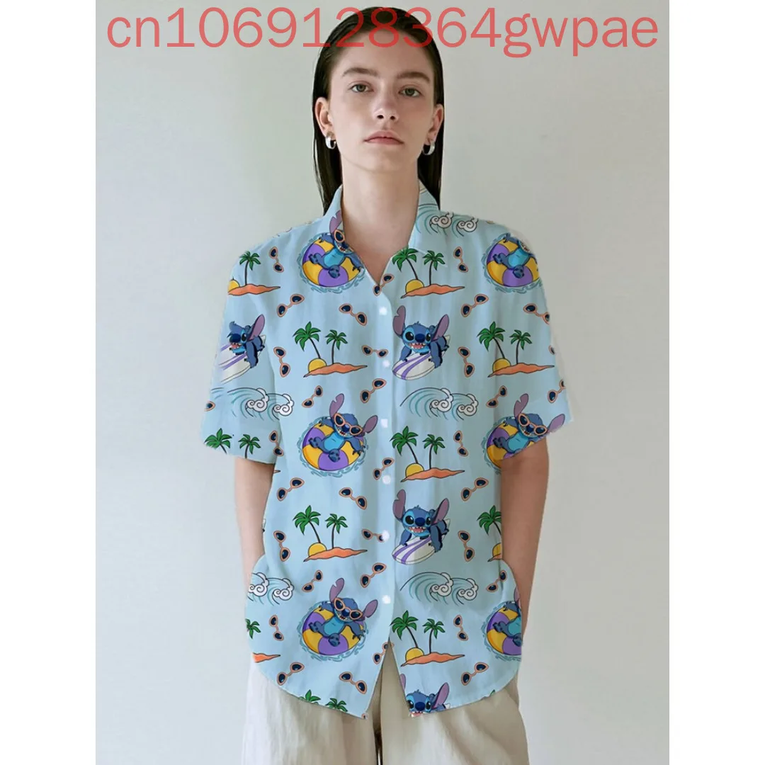 

Disney Stitch Surf Women's Casual Short Sleeve Blouses Shirt Holiday Beach Hawaiian Shirt Womens Elegant Hawaii Shirt