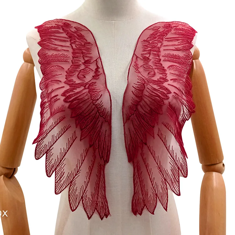 

10Pcs Black White Red Mesh Embroidery Flower Pair Organza Wings DIY Lace Applique Patches Accessories Bridal Wedding Dress