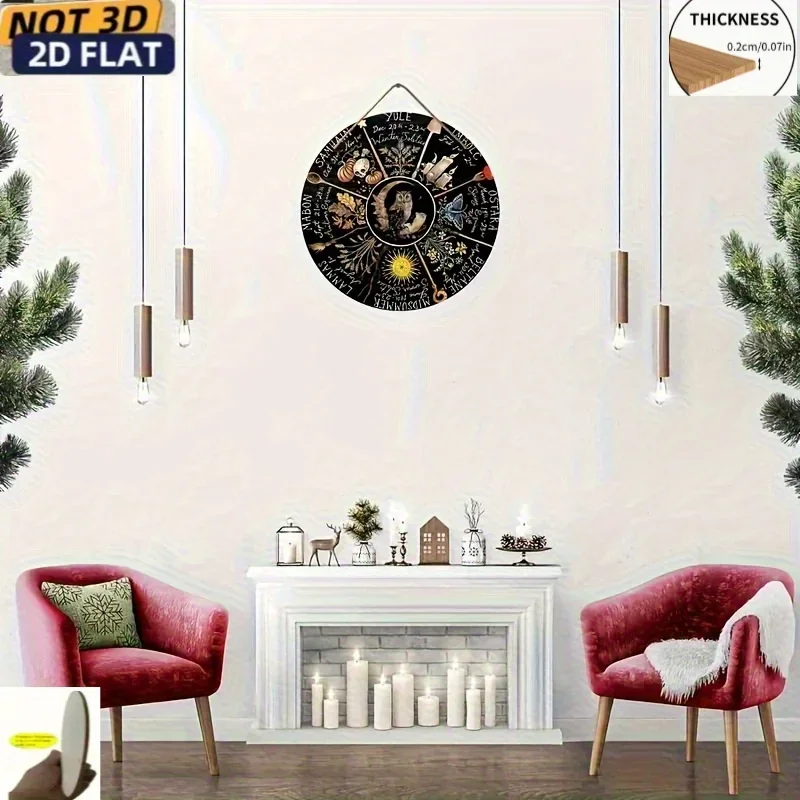2D Flat, 2D Flat Printing, Witchcraft Sabot Calendar, Pagan Fortune Wheel Hanging Plate for All Seasons - Wooden Witchcraft Seas