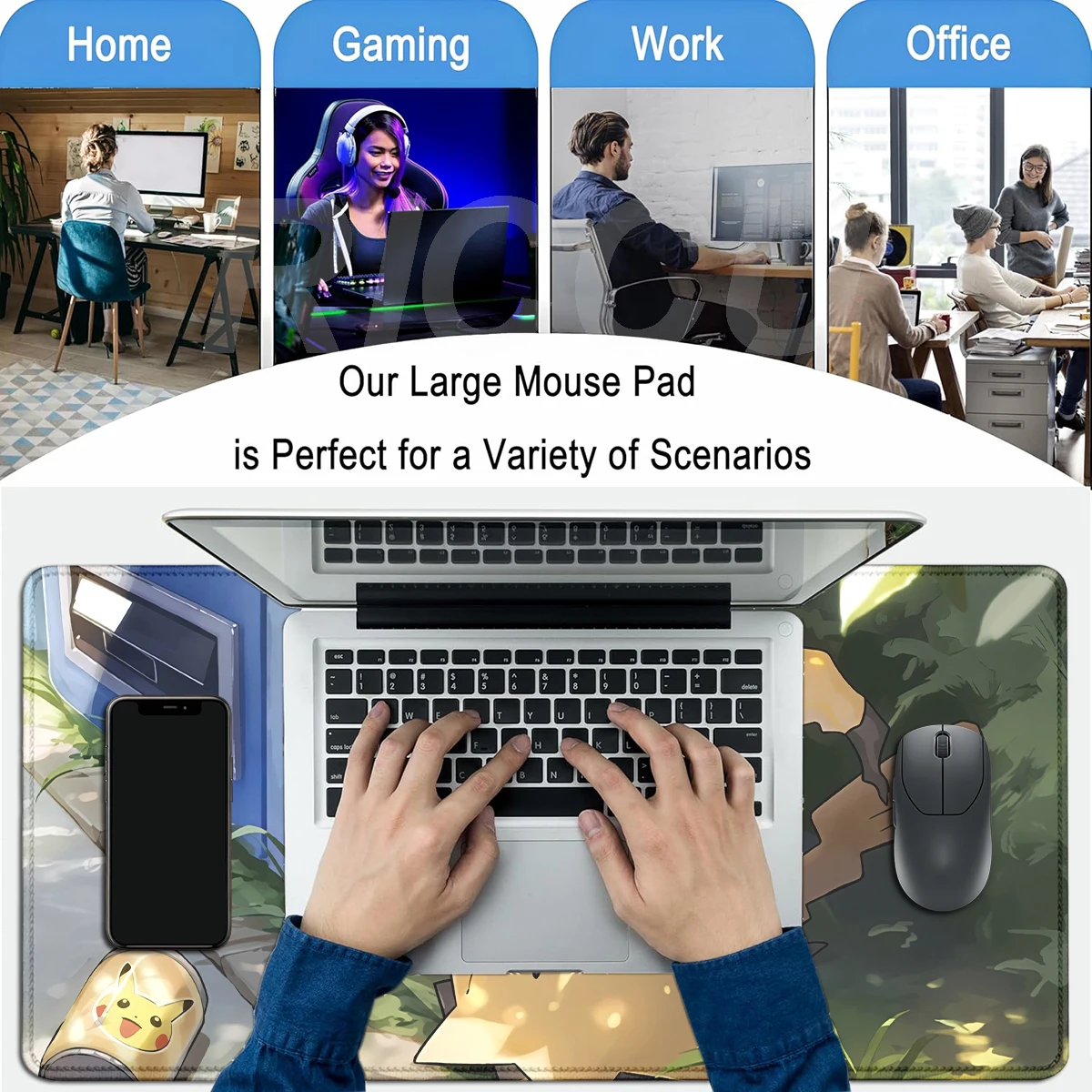 Gaming Mouse Pads Large Gamer Keyboard Pokemon Mimikyu Pattern Aesthetics Desk Mats Anime Gaming Non-slip PC Rubber Table Carpet view 6