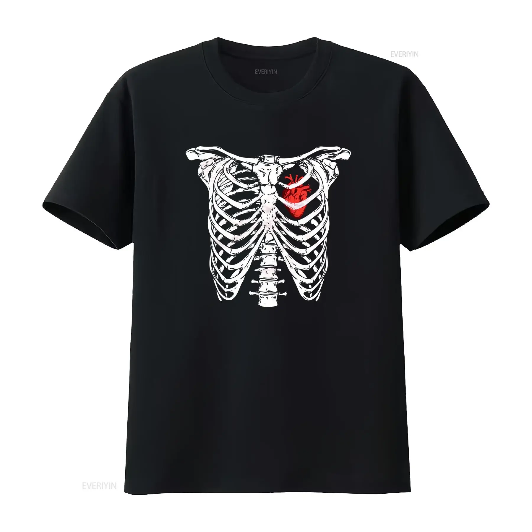 Halloween T Shirt Rib Cage Heart Realistic Scary vintage Washed streetwear Casual Versatile Top For Everyday Wear Unisex