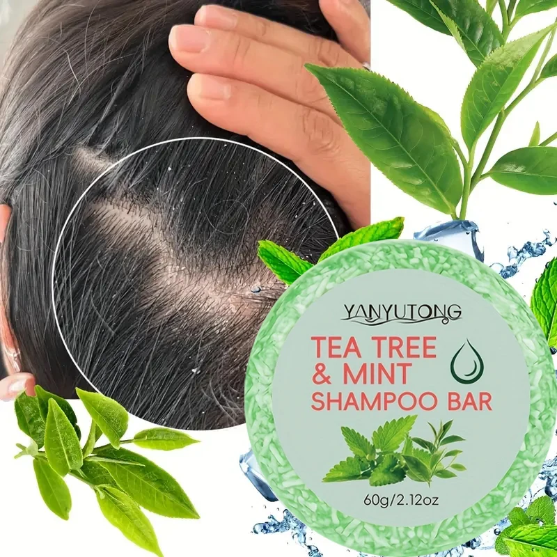 Jabón champú de menta Tea Tree, limpieza profunda y cuidado del cabello, sin silicona, sin residuos, jabón de menta de árbol de té hecho a mano