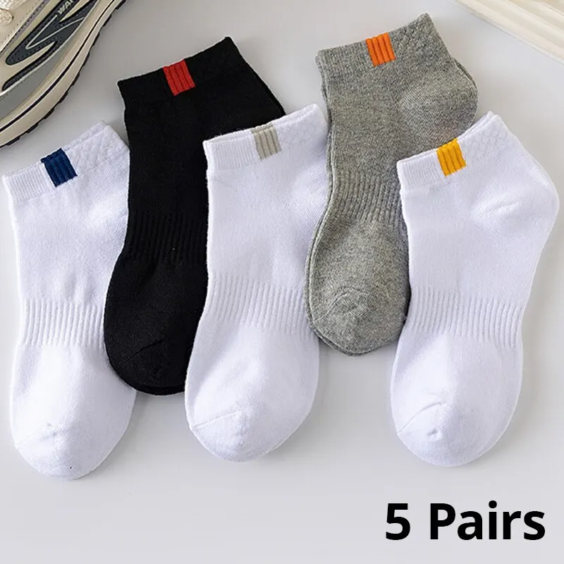 5 Pairs Fashionable Cloth Standard Boat Socks Spring And Summer Thin Style Mens Solid Color Socks Casual Sports Socks