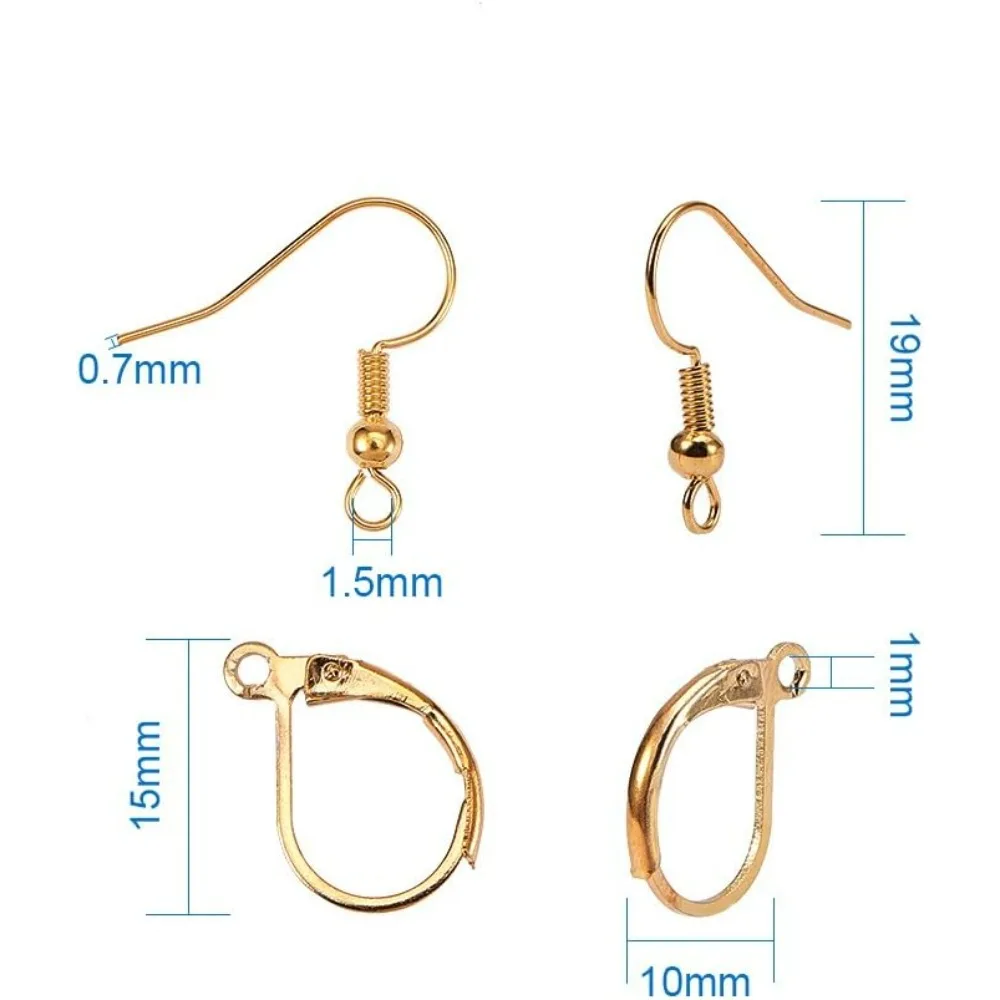 Brass 15mm Lever Back Hoop Earrings and 19mm Earring Hooks Sets 3 Mixed Colors 120 pcs in One Box for Jewelry Making