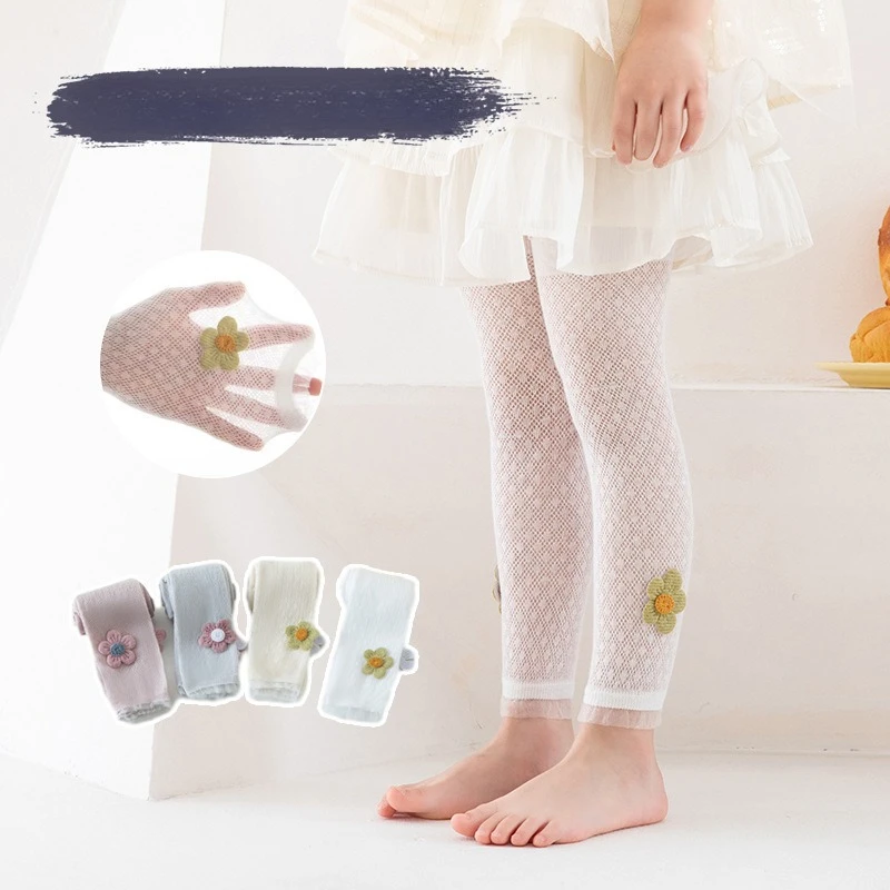 

Girls' Summer Leggings Baby's Thin Mosquito Proof Mesh Flower Pants Spring and Autumn Baby's Beautiful White Outerwear Clothing