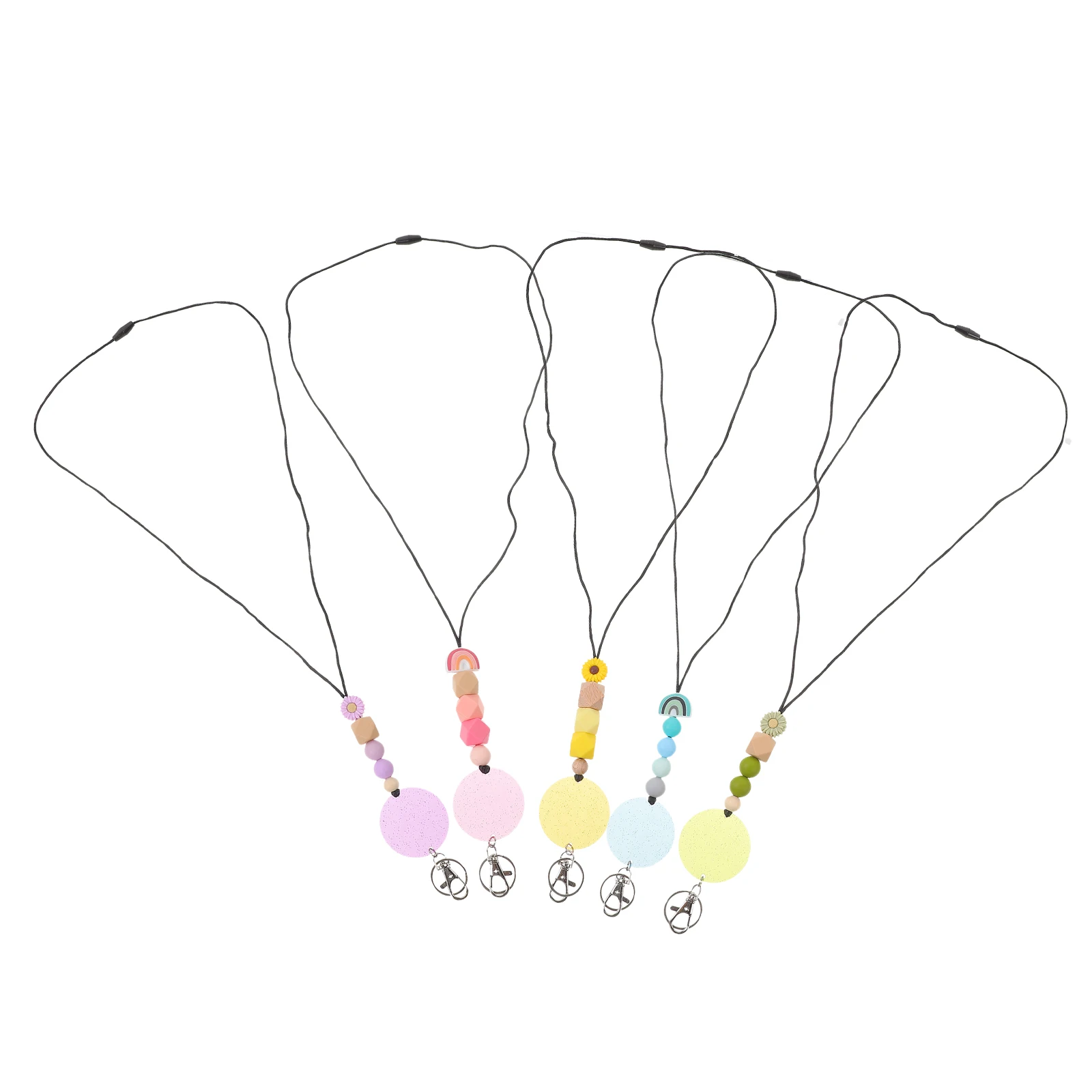 

5 Pcs Beaded Silicone Lanyard Adjustable Hanging Rope Keychain Classic Portable Keychains for Teachers Students Office Staff