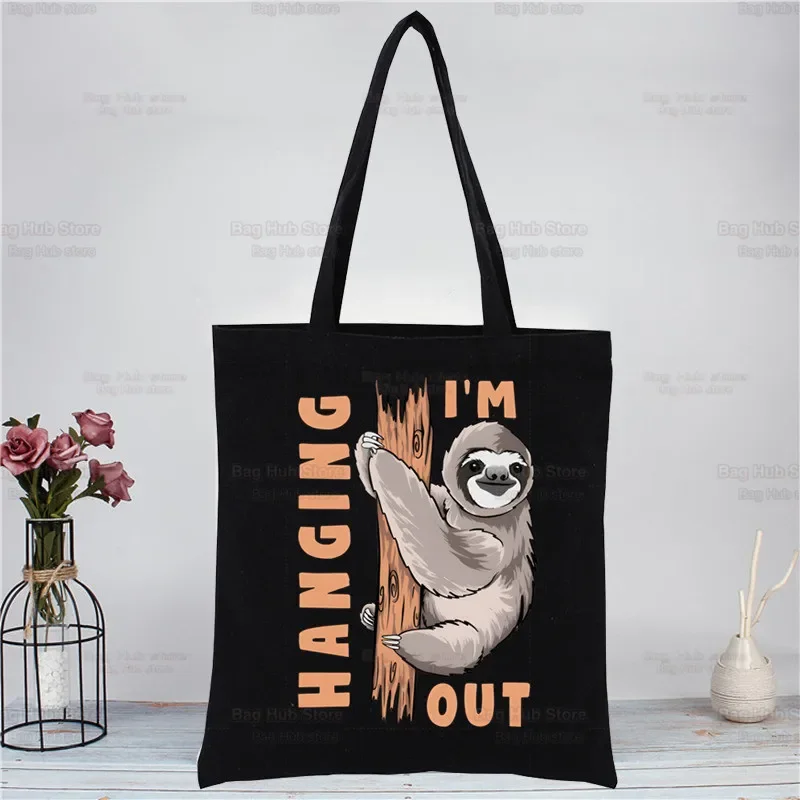 Kawaii Sloth Sorry I Can't I'm Very Busy Shopping Bags Canvas Tote Bag Shoulder Bags Eco Friendly Reusable Cute School Tote Bag