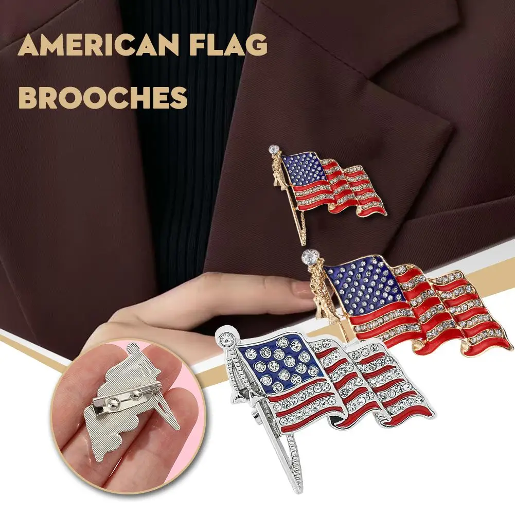 American Flag Brooches Rhinestone Independence Day Enamel Jewelry Pins Commemorate Pin Accessories Brooch Badge Metal Gifts C2H0