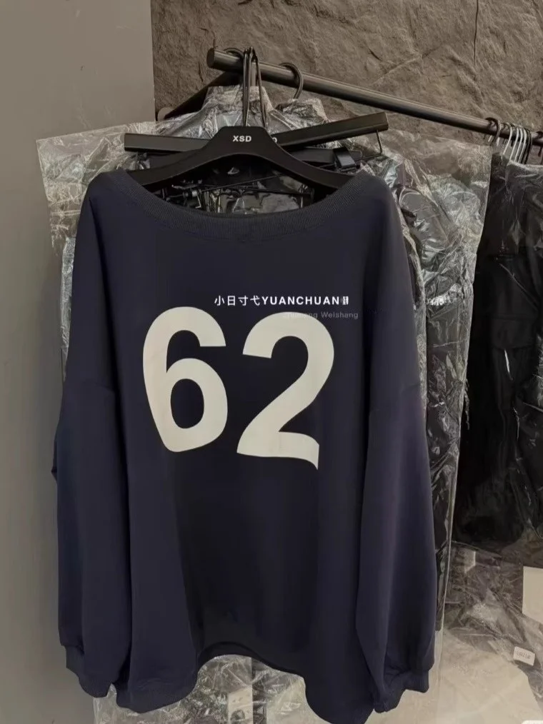 Outono inverno novo sle americano casual solto carta impressão oulder longo sve hoodie feminino topo faion versátil confortável