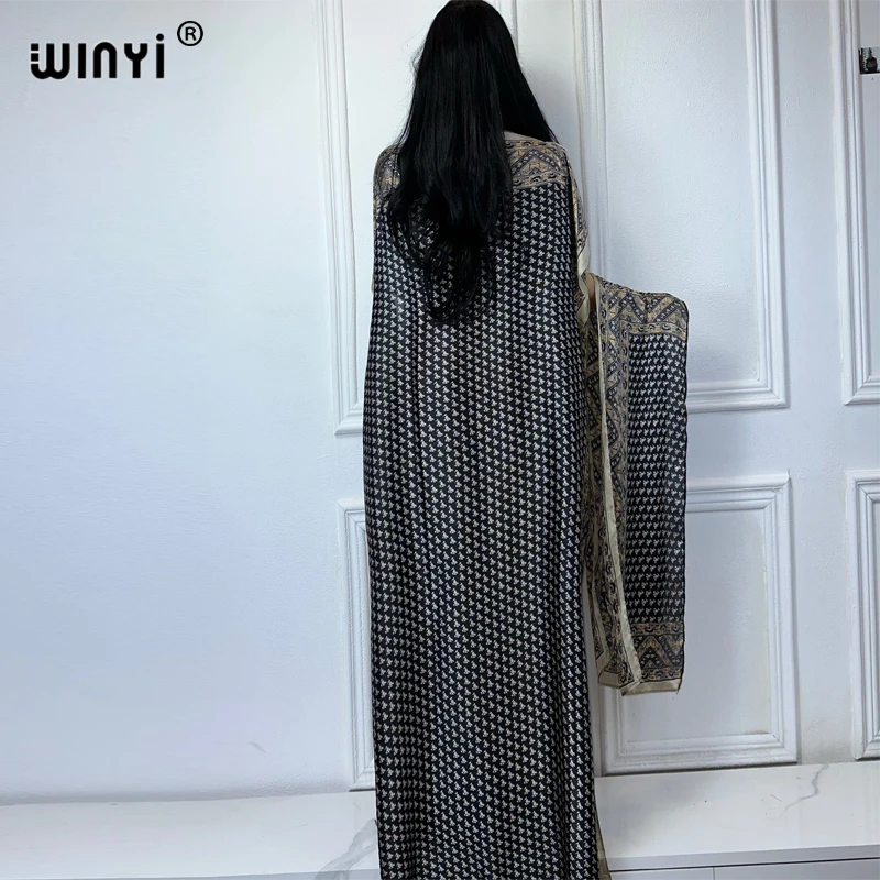 WINYI African Women boho print dress with belt abaya dubai luxury traditional outfit muslim sets woman maxi Dress evening dress