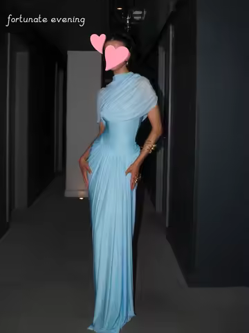 Fortunate Evening Elegant Vintage Sweet Sky-Blue Asymmetrical Chiffon Customize Formal Occasion Prom Dress Evening Party Gowns