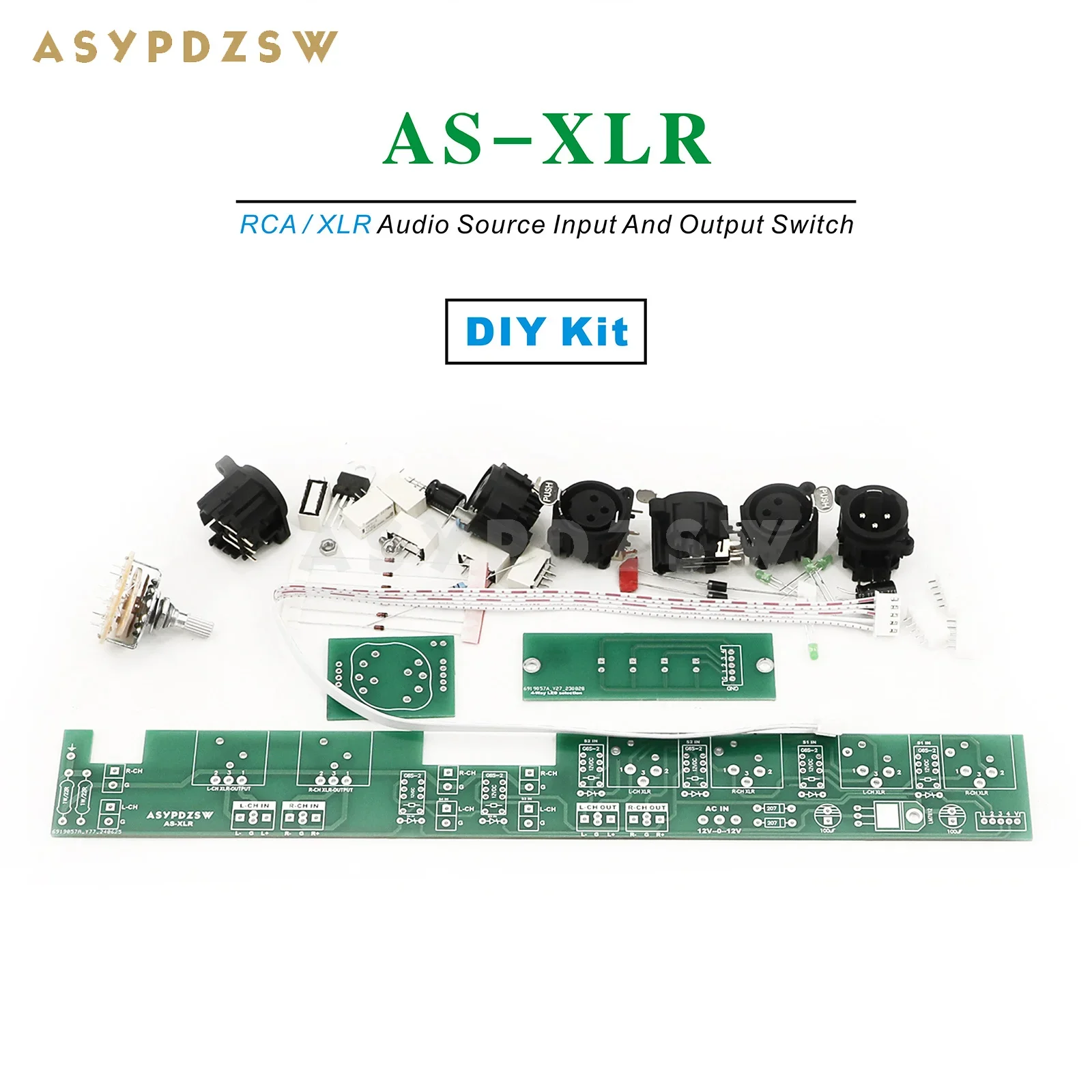 ASYPDZSW AS-XLR RCA/XLR ingresso sorgente Audio e scheda interruttore di uscita 2 vie RCA/XLR IN + 1 via RCA/XLR OUT Kit fai da te/scheda finita