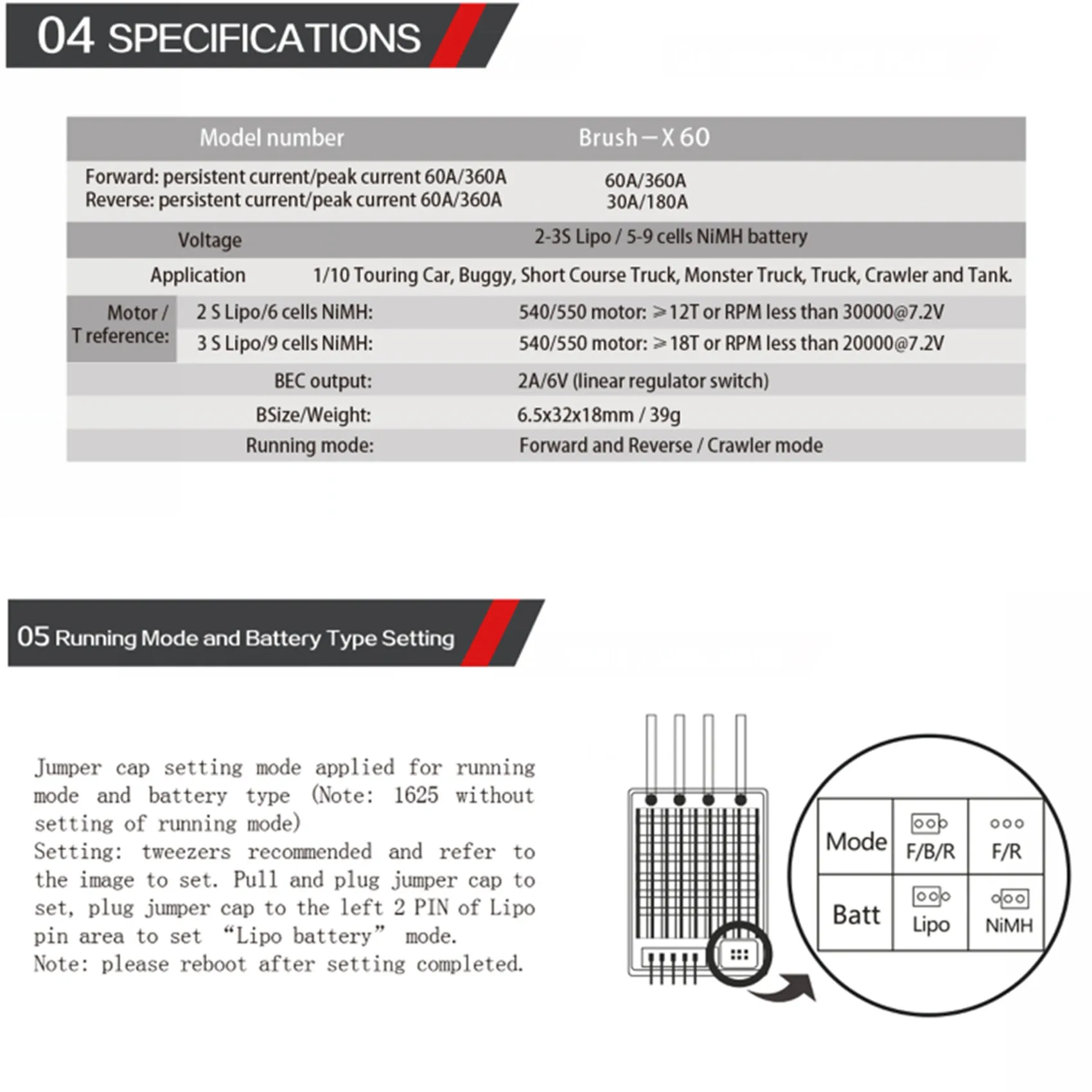 Juego de A63T-2 de piezas de coche RC: 1 Juego de 4 luces LED, 2 blancos, 2 rojos con Panel de Control de lámpara de 3 canales y 1 Juego de ESC cepillado impermeable de 60A