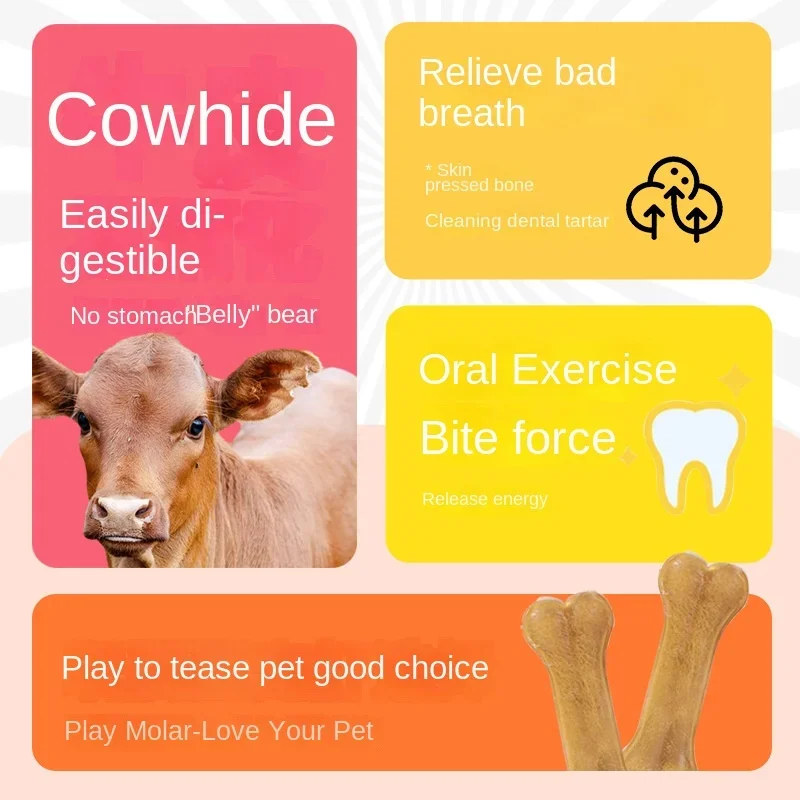 Pet Snacks Teeth Cleaning Bone Chew Glue Dog Molar Stick Cowhide Bone-pressed Bone-resistant Stick Training Reward Pet Food