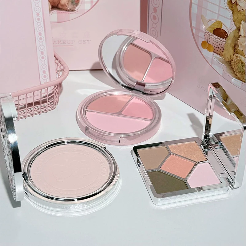 ART VALUE 7Pcs Makeup Set, Lip Mud Pressed Powder Blush Eyeshadow Palette with Necklace