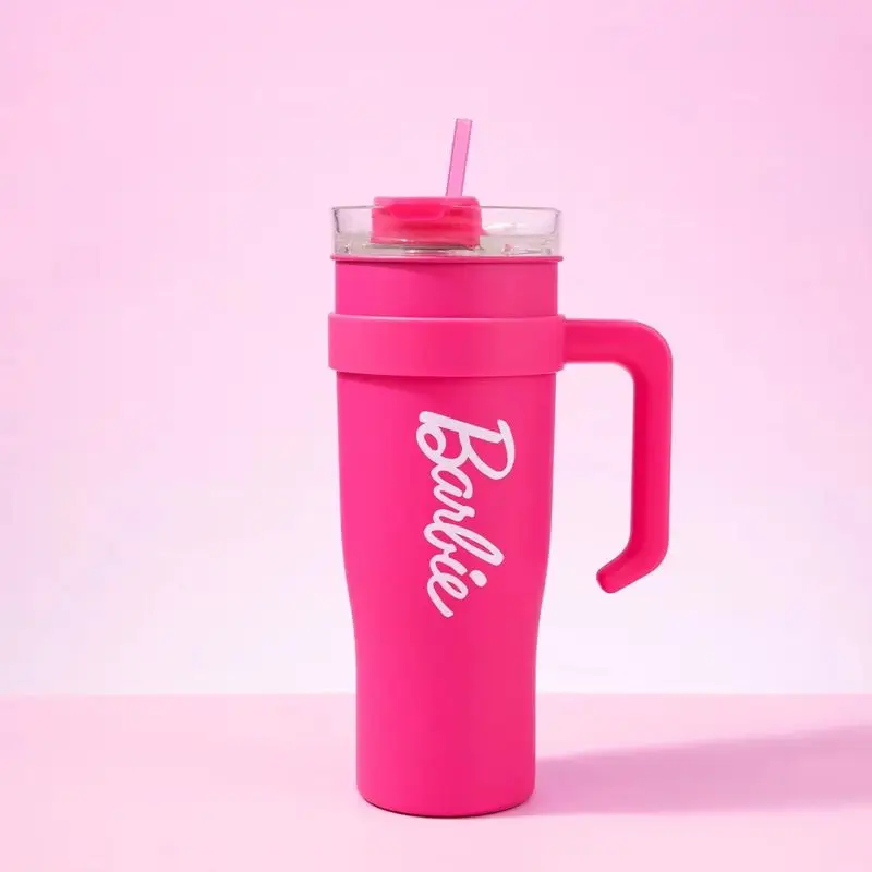 Miniso Barbie Collection Stainless Kawaii Insulated Steel Coffe Cup With Fashion Lightweight Straw For Cute Birthday Girl Gifts