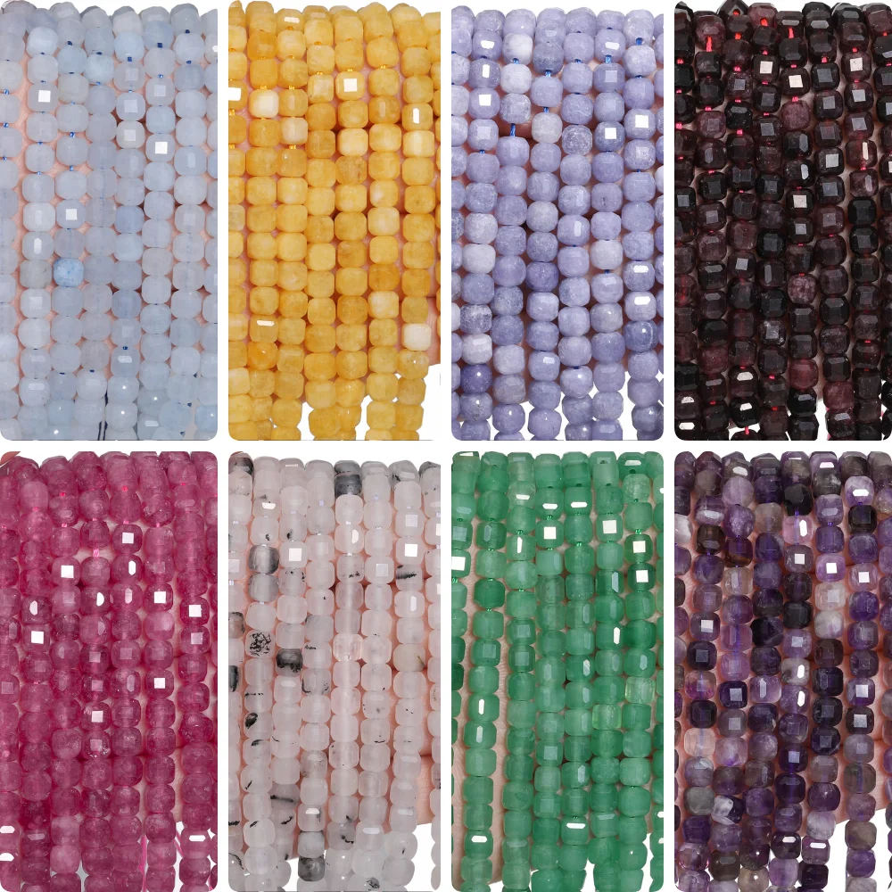 5mm Faceted Cube Beads Natural Amazonite Amethyst Apatite Garnet Square Spacer Bead For Jewelry Making Diy Bracelets Accessories