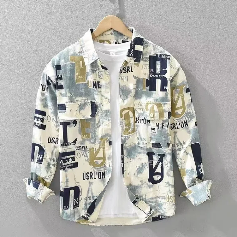 

Artistic fiti Long Sve irt Men's Casual Loose Versatile Trendy Outerwear Original Personali High-End Feeling