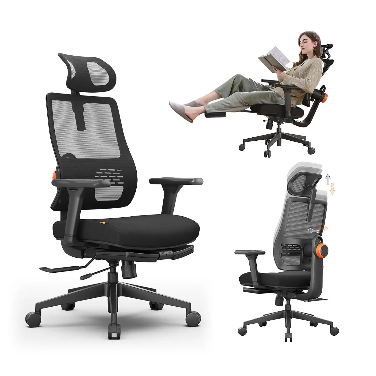 Ergonomic Office Chair with Footrest Auto Lumbar High Back 4D Armrest 136° Tilt Lock Adjustable Seat Depth & Height, Customized