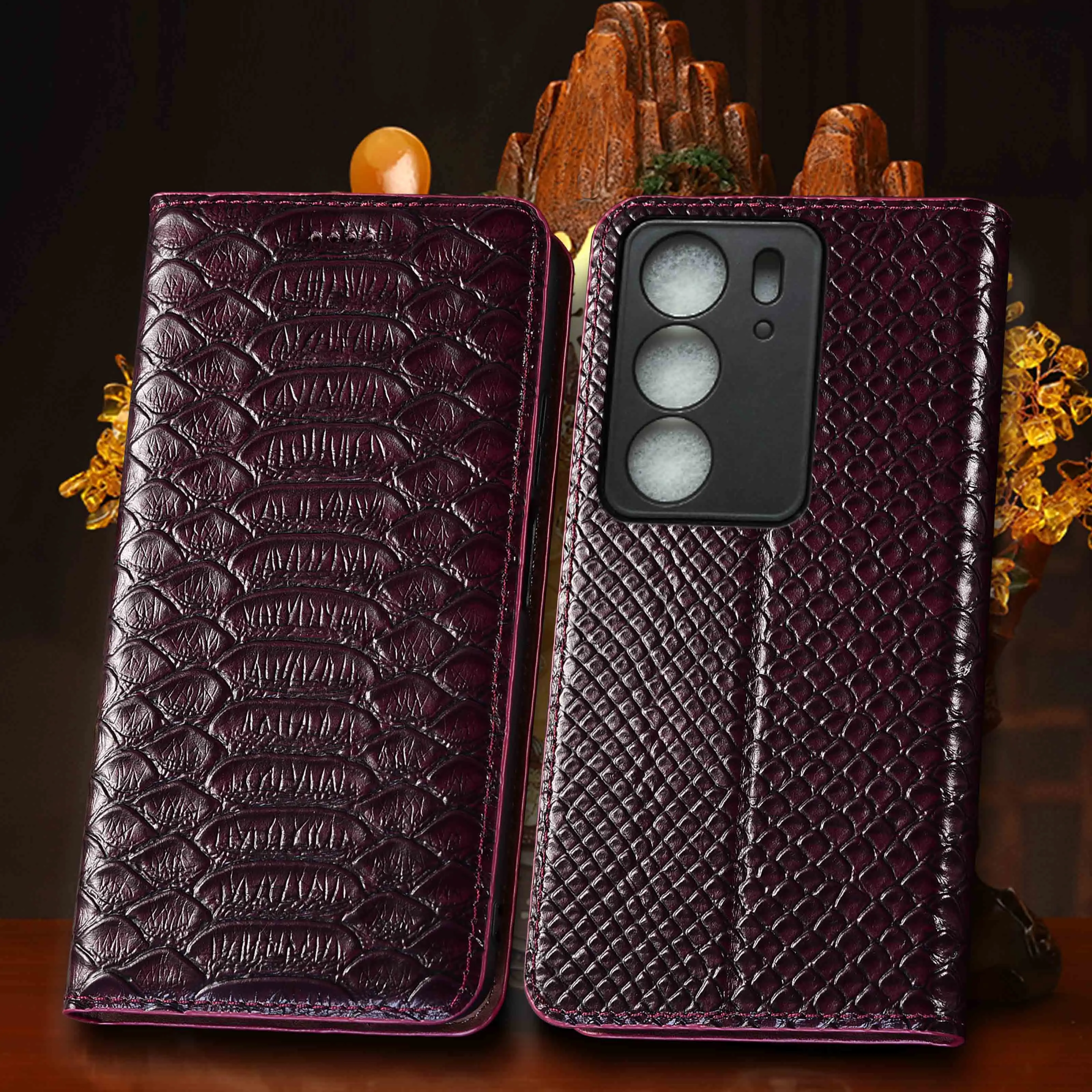 

For Realme C85 C75 C75X C71 C67 C65 C63 C61 C55 C53 C51 C35 C33 C31 C30S C30 C25Y C21Y Python Pattern Genuine Leather Phone Case